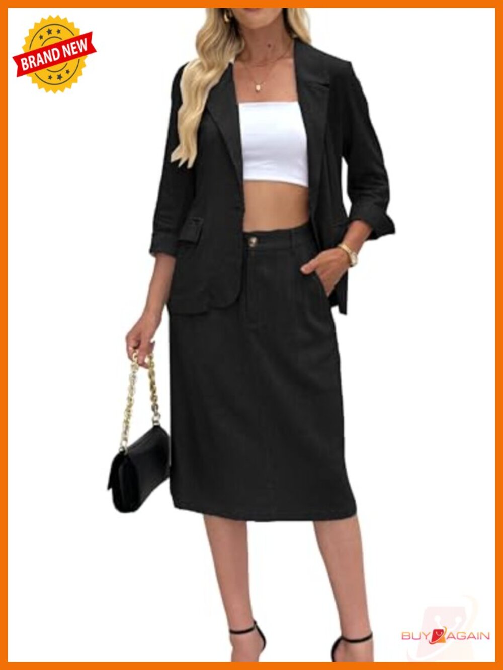 Linen Blend 2 Piece Skirt Suit Set Blazer Jacket Work Vacation Outfit